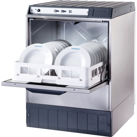 Commercial Dishwasher 540 plates/hour 500mm basket Gravity drain Detergent pump 13A